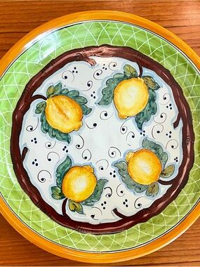 Hand-Painted Lemon Ceramic Decorative Serving Plate 15”